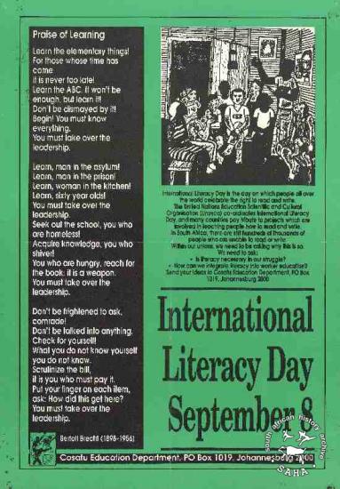  International Literacy Day September 8 AL2446_1118 This poster publicises COSATU's participation in International Literacy Day