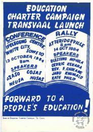 EDUCATION CHARTER CAMPAIGN TRANSVAAL LAUNCH : FORWARD TO A PEOPLE'S EDUCATION AL2446_1105 1984. The launch of a joint campaign by COSAS, NUSAS, NEUSA and AZASO for an Education Charter.