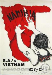 NAMIBIA, S.A.'S VIETNAM - AL2446_0353 - produced by the ECC, Johannesburg. This poster protests the SADF's role in Namibia, and points out parallels with the USA's Involvement in Vietnam. 