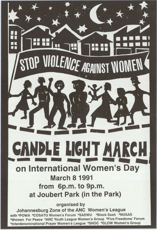 Offset litho poster, issued by the African National Congress Women's League, 1991. Archived as SAHA collection AL2446_0575