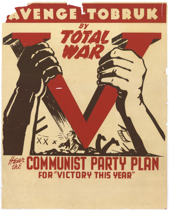 Silkscreened poster, issued by the Communist Party of South Africa, circa 1942. Archived as SAHA collection AL2446_3589