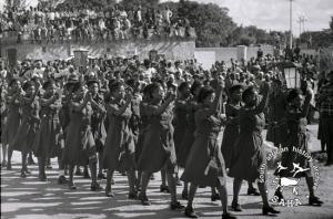 Cadres of the Women's Brigade marching at the Castle Arms Parade
