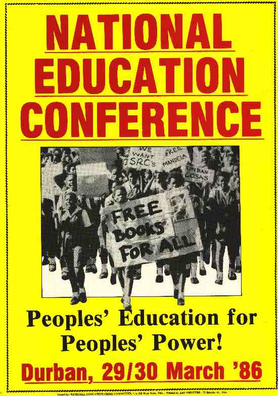 National Education Conference, 'People's Education for People's Power', Durban, March, 1986, SAHA Poster Collection, AL2446_0234