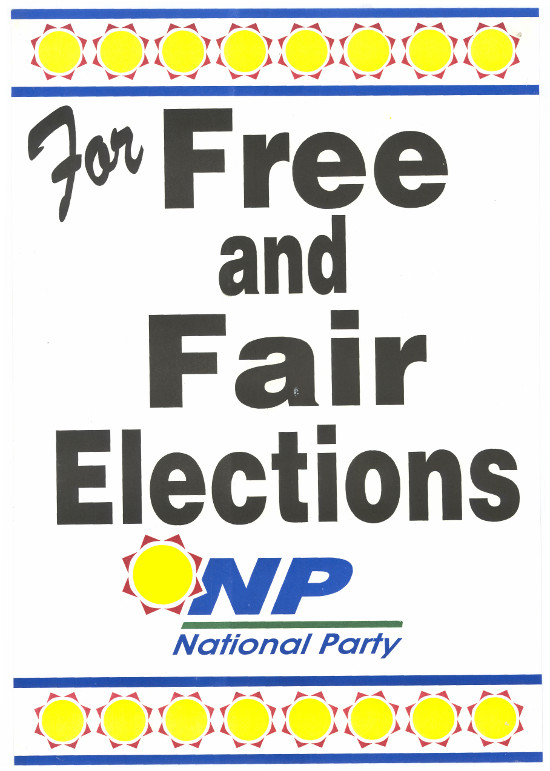 Offset litho, produced by the National Party, date 1994. Archived as SAHA collection AL2446_0674