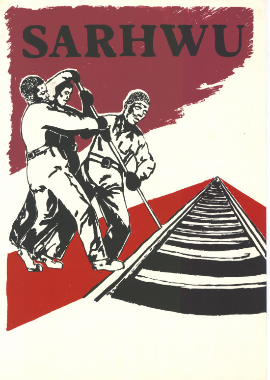 Silkscreened poster, issued by the South African Railway and Harbour Workers Union, date unknown. Archived as SAHA collection AL2446_0711